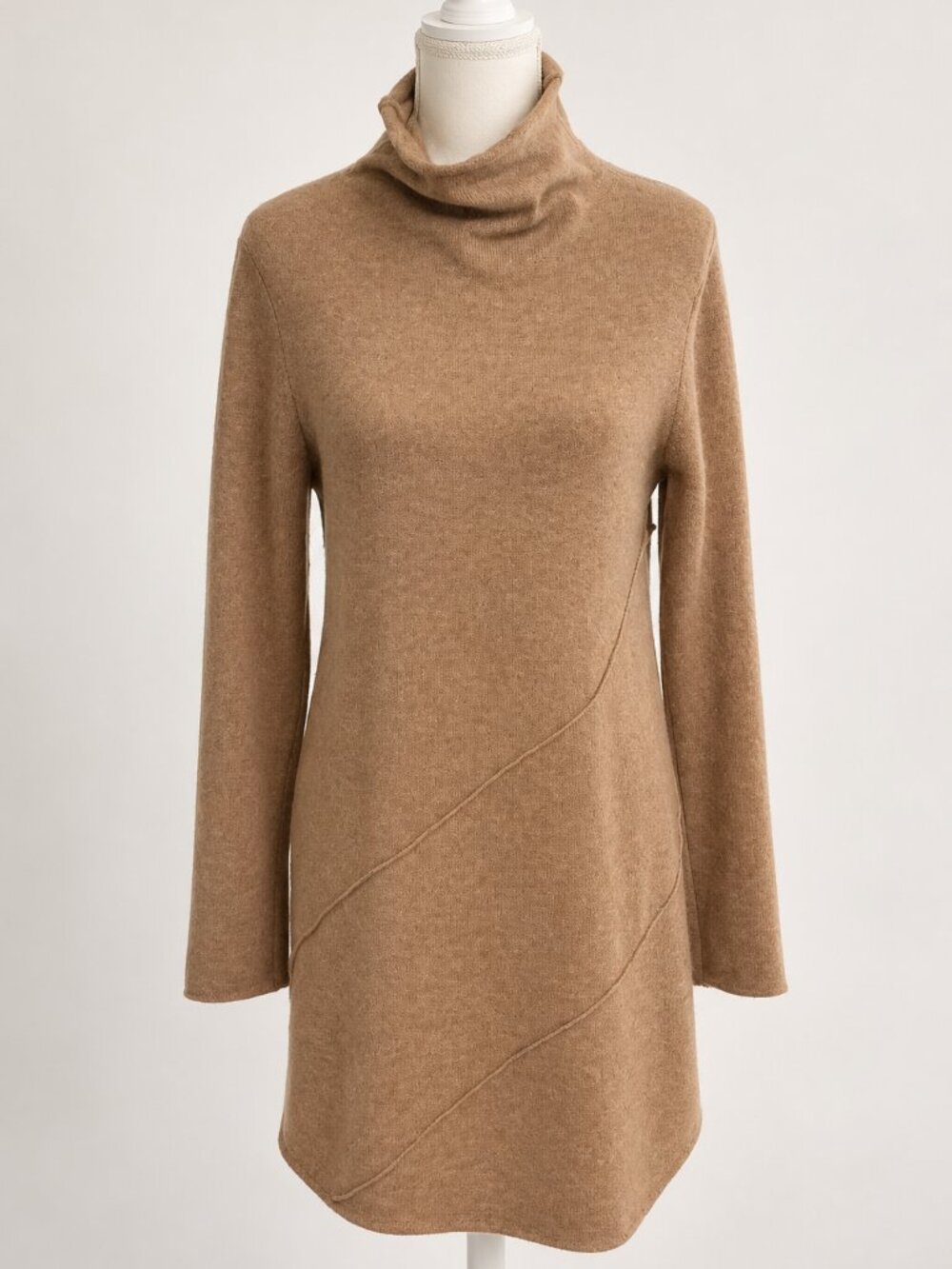 Neiman Marcus Cashmere camel/tan sweater tunic with soft cowl/turtleneck